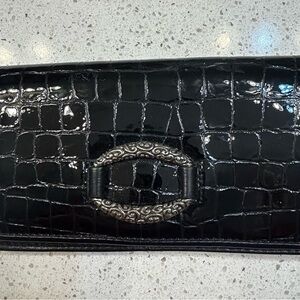Brighton Black Alligator Embossed Clutch with Silver Detail